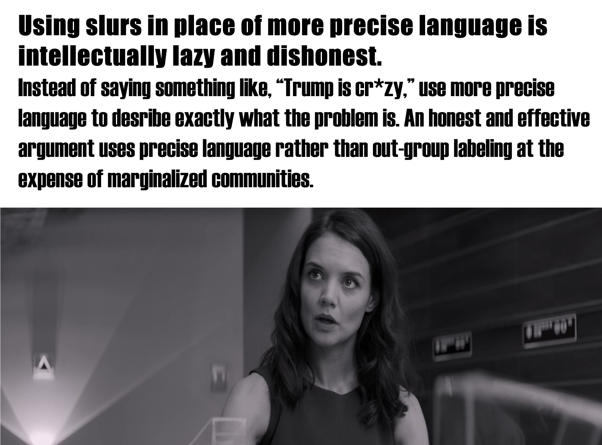 The meme is a humorous take on the concept of "using more words to say less." It features a quote from the TV show "The Good Place" where the character of Chidi says "I'd rather be thought of as an idiot by intelligent people than an intellectual by idiots." The quote is then juxtaposed with a picture of a woman looking puzzled and a caption that reads "I'd rather be thought of as an idiot by intelligent people than an intellectual by idiots."